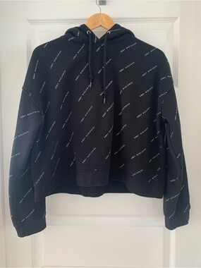 Obey Black All-Over Logo cropped Hoodie
